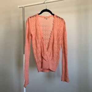 ✨2/$30✨Peachy Salmon Pointelle Deep V Neck Sweater